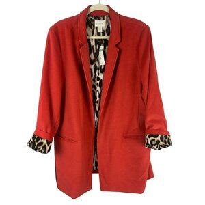 NEW Chico's Duster Soft Boyfriend Blazer Jacket Women 3 XL Coral Orange Cheetah